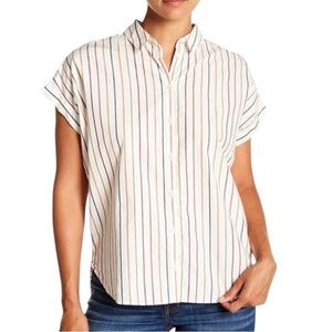 Madewell Central Striped Print Poplin Button Down Shirt in Sadie Stripe - M